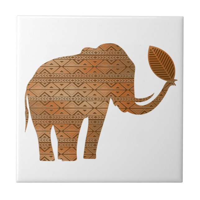Elephant Tribal Art Design Ceramic Tile (Front)