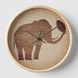 Elephant Tribal Art Design Clock