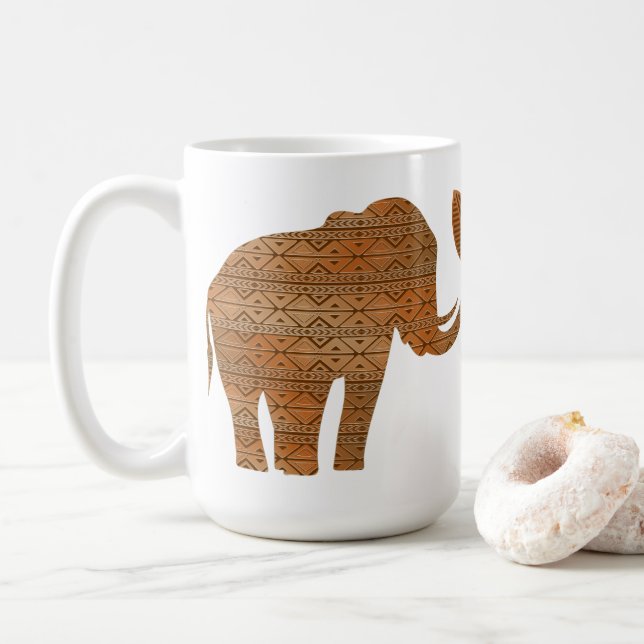 Elephant Tribal Art Design Coffee Mug (With Donut)