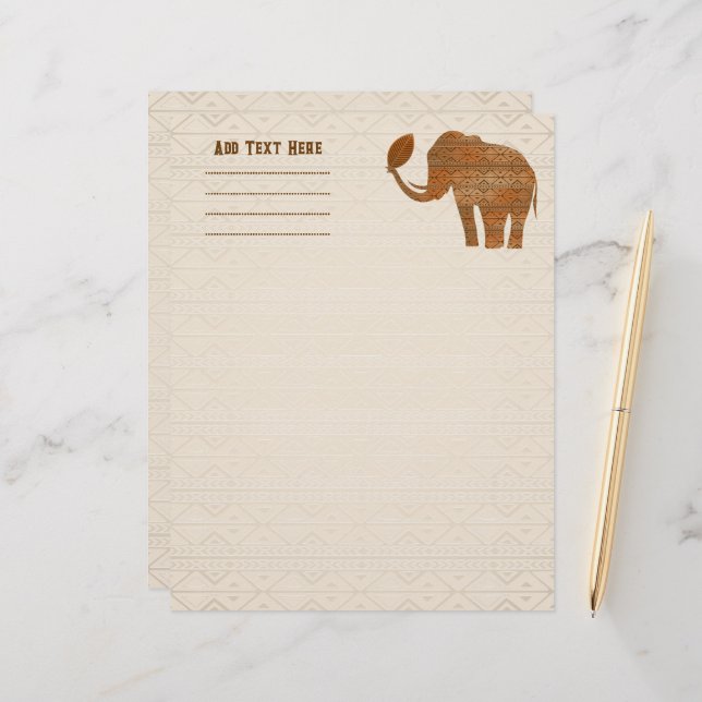 Elephant Tribal Art Design Custom Letterhead (Front/Back In Situ)