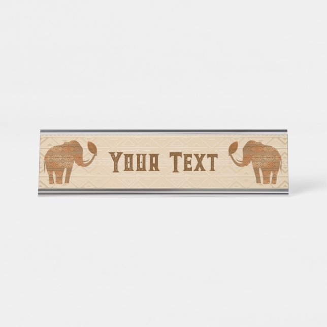 Elephant Tribal Art Design Desk Name Plate (Front)