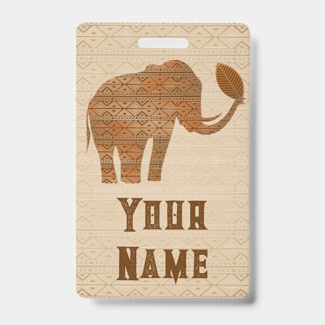 Elephant Tribal Art Design ID Badge (Front)