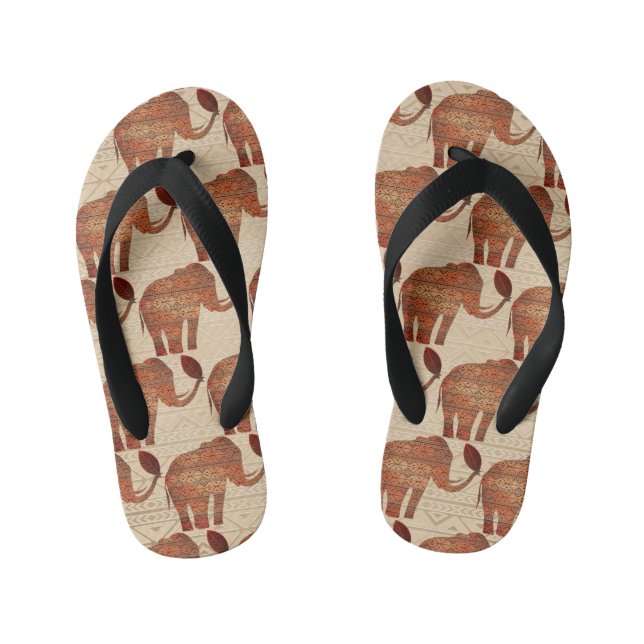 Elephant Tribal Art Design Kid's Thongs (Footbed)