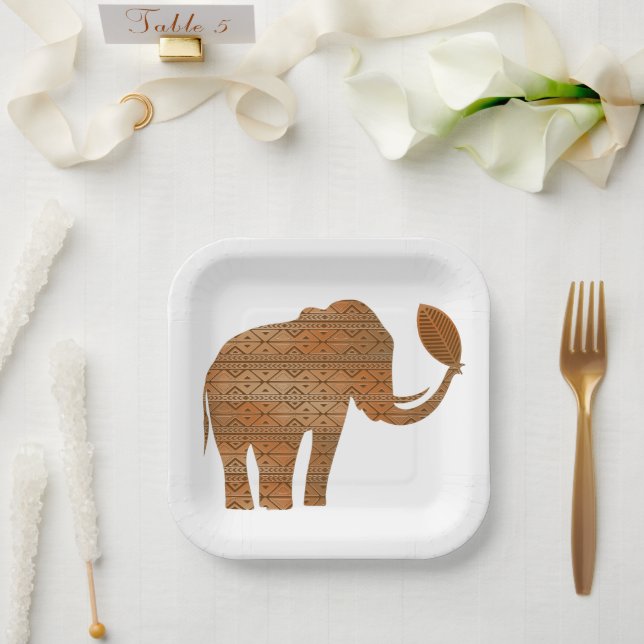 Elephant Tribal Art Design Paper Plate (Wedding)