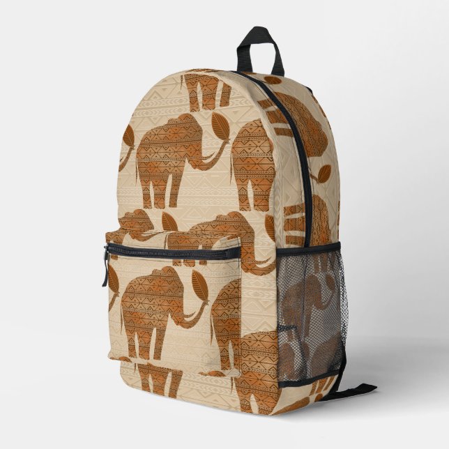 Elephant Tribal Art Design Printed Backpack (Back Corner Right)