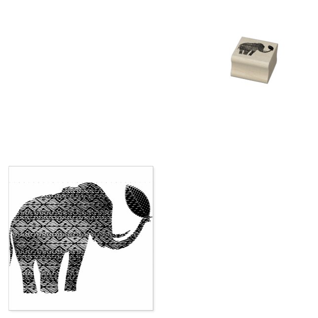 Elephant Tribal Art Design Rubber Stamp (Stamped)
