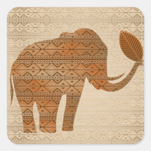 Elephant Tribal Art Design Square Sticker
