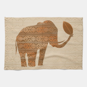Elephant Tribal Art Design Tea Towel