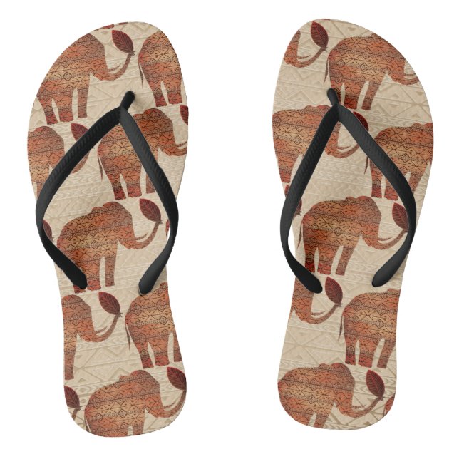 Elephant Tribal Art Design Thongs (Footbed)