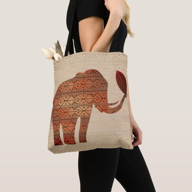 Elephant Tribal Art Design Tote Bag (Close Up)