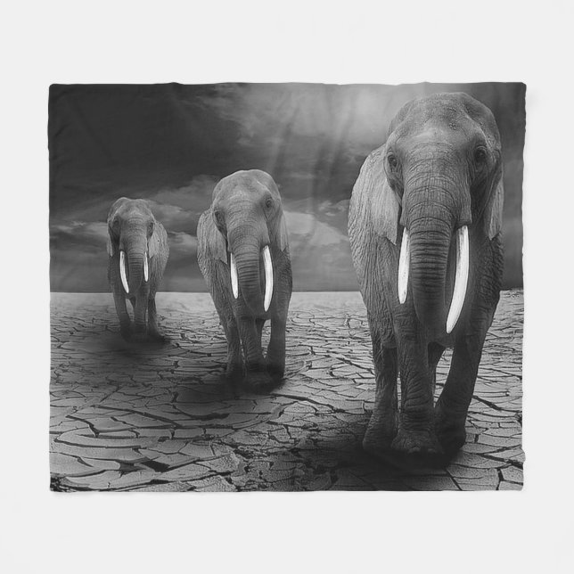 Elephant Trio Fleece Blanket (Front (Horizontal))
