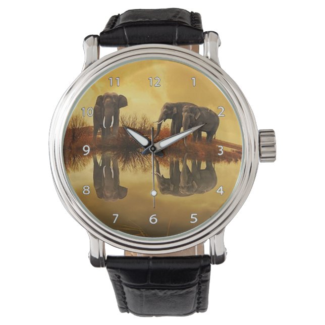 Elephant Trio Wildlife Wrist Watch (Front)