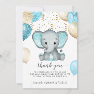 Elephant Turquiose Balloons Baby Shower Thank You Card