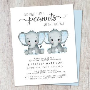 Elephant Twin Baby Boys Shower Budget Invitation