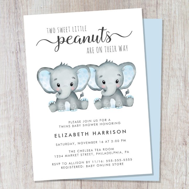 Elephant Twin Boys Baby Shower Invitation (Cute twin boys baby shower invitation)