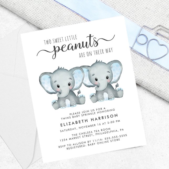 Elephant Twin Boys Baby Sprinkle Budget Invite (Creator Uploaded)