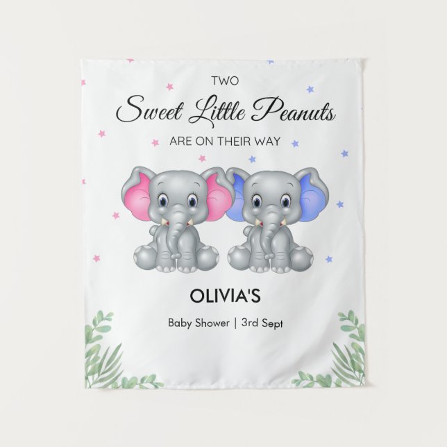 Elephant Twin Girl Boy Baby Shower Backdrop  Tapestry (Front)