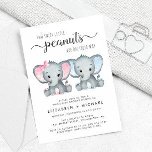 Elephant Twin Girl Boy Couples Baby Shower Invitation
