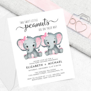 Elephant Twin Girls Baby Couples Shower Invitation
