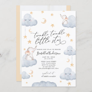 Elephant Twinkle Little Star Yellow Baby Shower Invitation