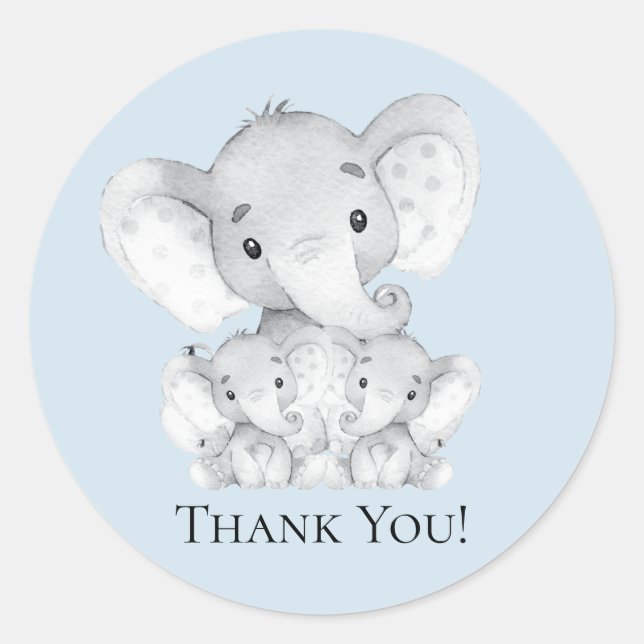 Elephant Twins Baby Shower Thank You Favour Sticke Classic Round Sticker (Front)