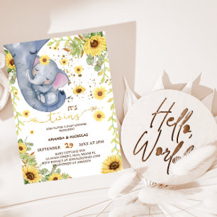 Elephant Twins Greenery Boho Baby Shower Invitation