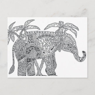 elephant two sided adult colouring postcard gift