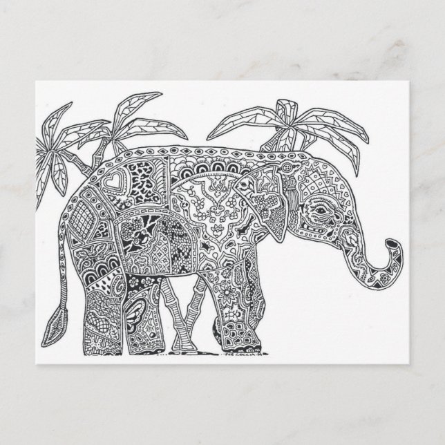 elephant two sided adult colouring postcard gift (Front)