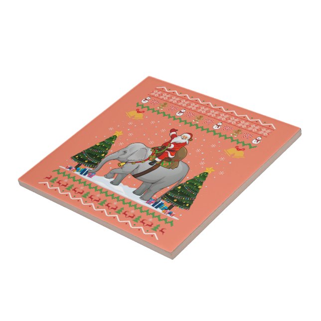 Elephant Ugly Xmas Gift Santa Riding Elephant Xmas Ceramic Tile (Side)