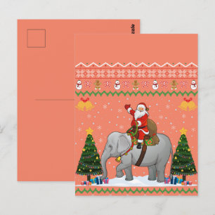 Elephant Ugly Xmas Gift Santa Riding Elephant Xmas Postcard
