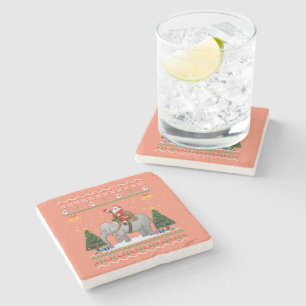 Elephant Ugly Xmas Gift Santa Riding Elephant Xmas Stone Coaster