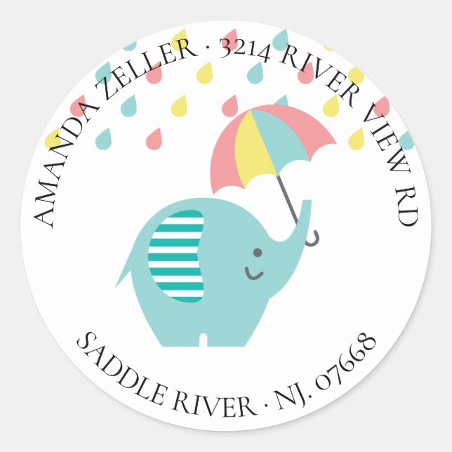 Elephant Umbrella Baby Shower Return Address Label (Front)