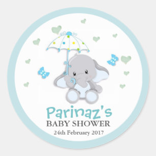 Elephant UmbrellaLove Blue Baby Shower Sticker Classic Round Sticker