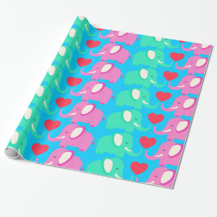 elephant valentine heart cute wrapping paper