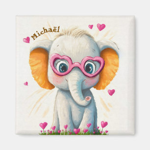 Elephant Valentine's Day Heart Badge Kids School Magnet