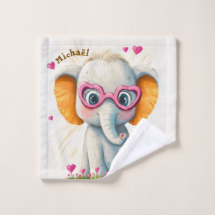 Elephant Valentine's Day Heart Badge Kids School Wash Cloth