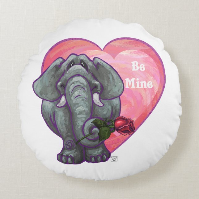 Elephant Valentine's Day Round Cushion (Front)