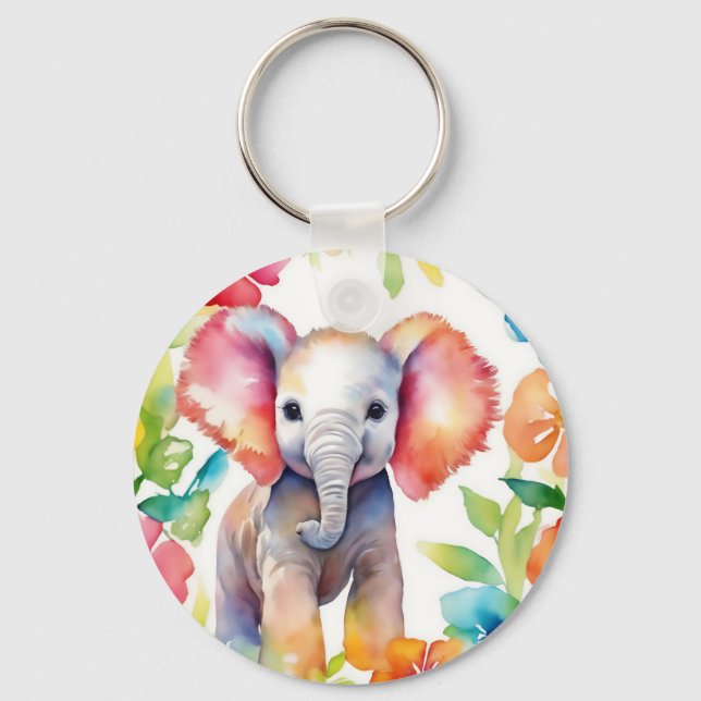 Elephant Vibrant Watercolor Key Ring (Front)
