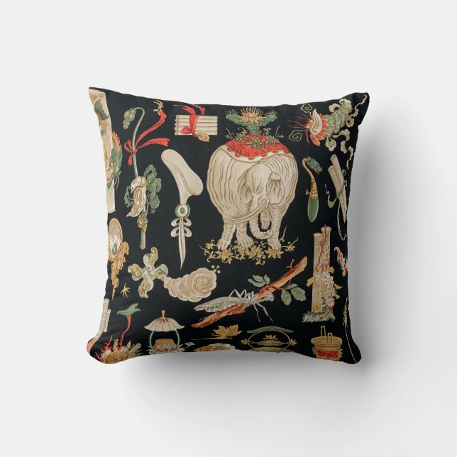 Elephant Vintage Black Red Cushion (Front)