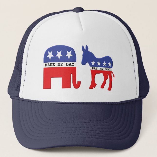 Elephant vs Donkey Funny Political Trucker Hat (Front)