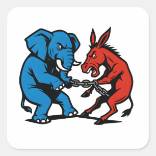 Elephant vs Donkey Graphic Square Sticker