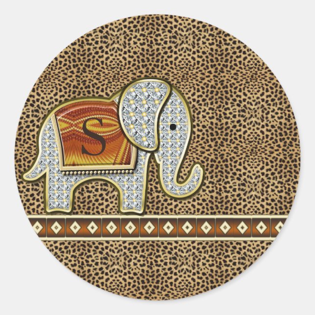 Elephant Walk Monogram Cheetah ID390 Classic Round Sticker (Front)