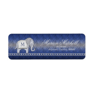 Elephant Walk Monogram Silver/Blue ID390 Return Address Label
