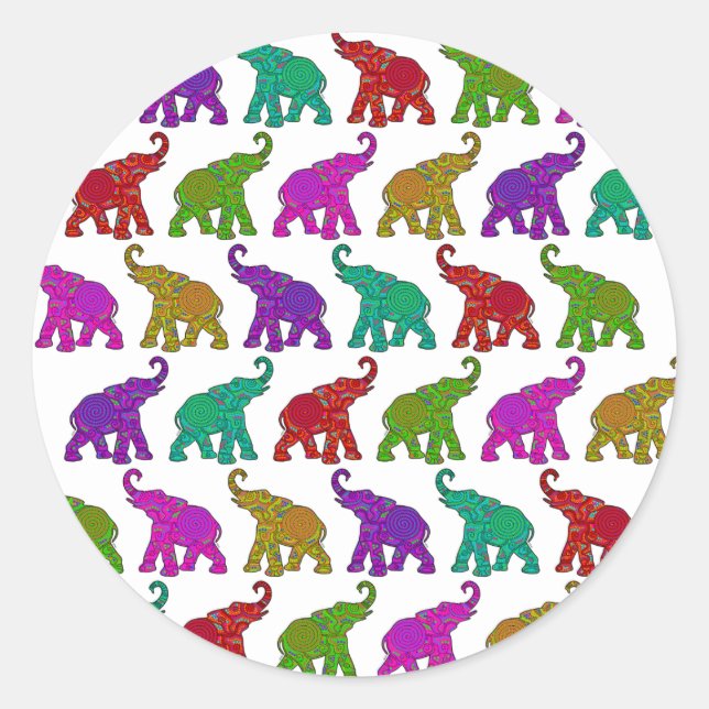 Elephant Walk pattern tiles design Classic Round Sticker (Front)