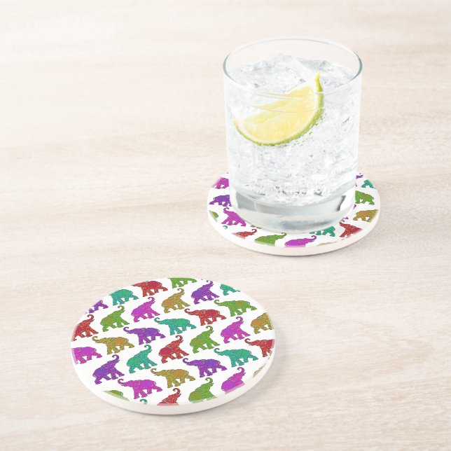 Elephant Walk pattern tiles design Coaster (Side)