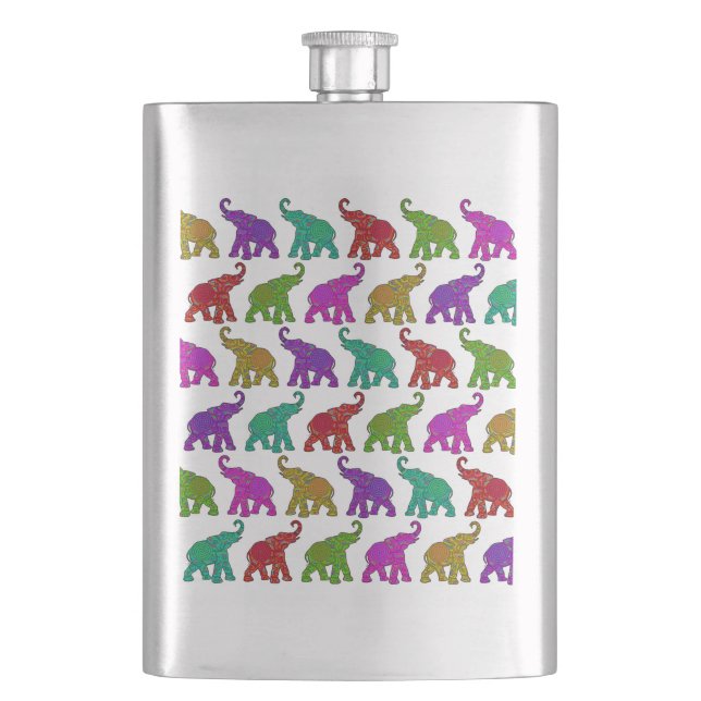 Elephant Walk pattern tiles design Hip Flask (Front)