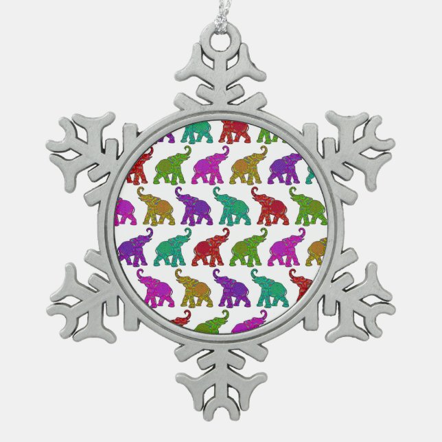 Elephant Walk pattern tiles design Snowflake Pewter Christmas Ornament (Front)