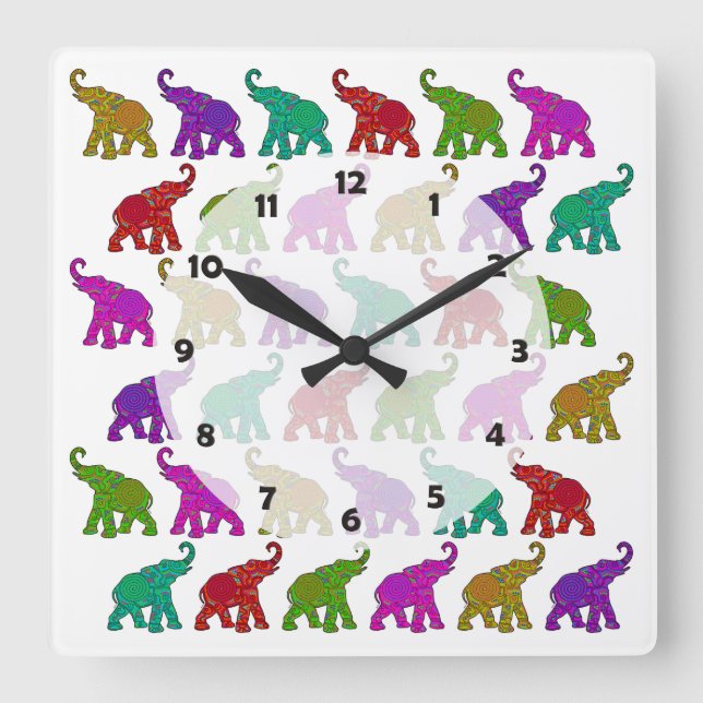 Elephant Walk pattern tiles design Square Wall Clock (Front)