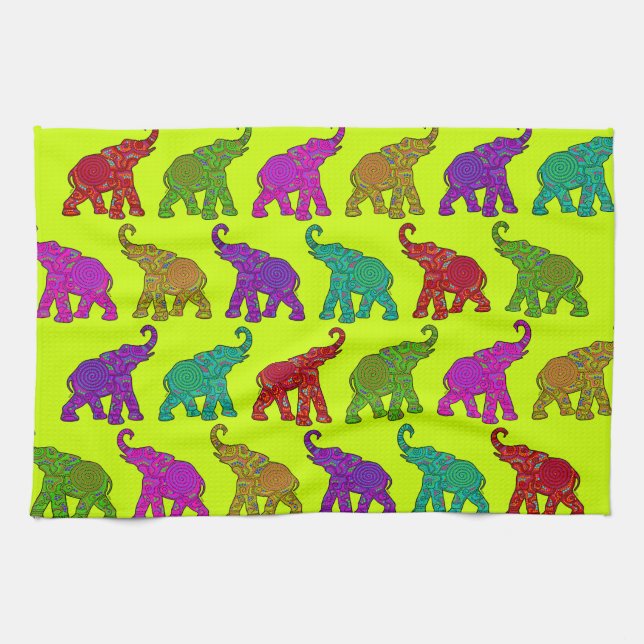 Elephant Walk pattern tiles design Tea Towel (Horizontal)