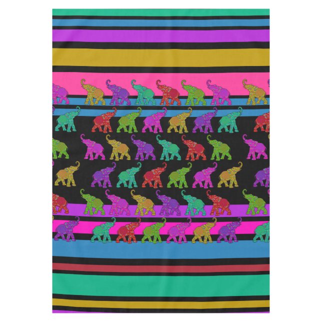 Elephant Walk & Stripes Pattern + your ideas Tablecloth (Front)